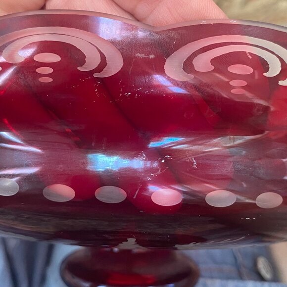 Egerman Czech Bohemian Ruby Red Glass Pedestal Fruit Bowl Magic Potion Christmas - Picture 13 of 16